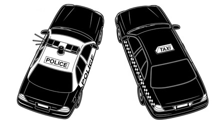 Police Car and Taxi Cab Side by Side Illustration. © rikop