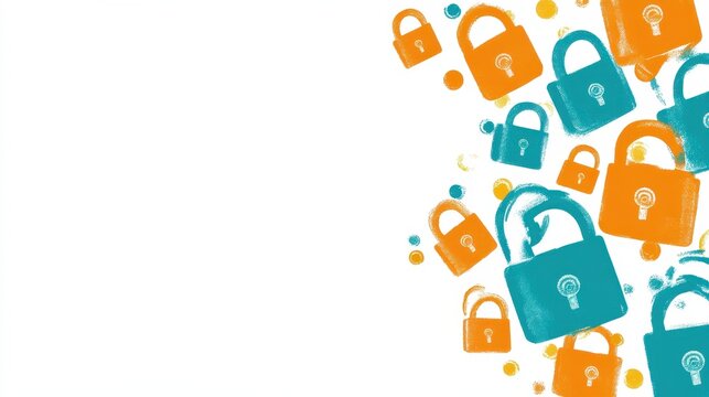 Digital Security and Cybersecurity Icons Featuring Padlocks and Lock Symbols on a Bright White Background