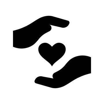 Heart care icon. Community and charity filled symbol. Black and white.