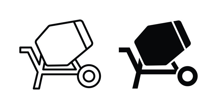 cement mixers icon design illustrator set. Icons in line and clipart