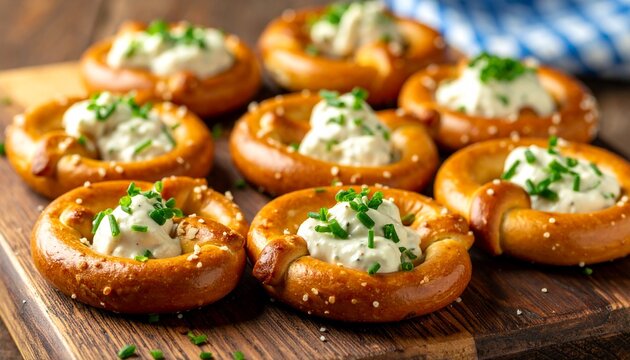 Laugenbrezel-H&auml;ppchen mit Obazda und Schnittlauch