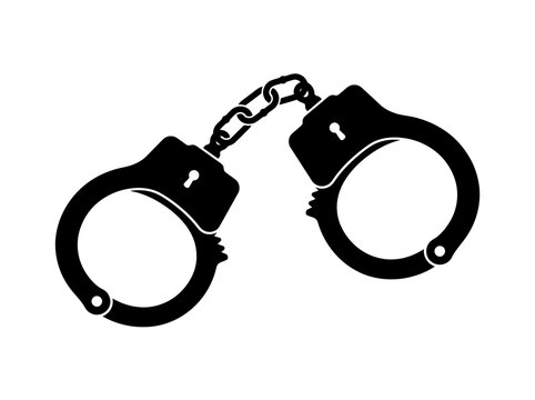 Handcuffs silhouette on a white background black metal restraint device