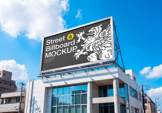Rooftop billboard mockup on commercial building