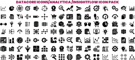 Obraz premium Set of black professional data and business analysis icons for corporate software development interface projects Artwork