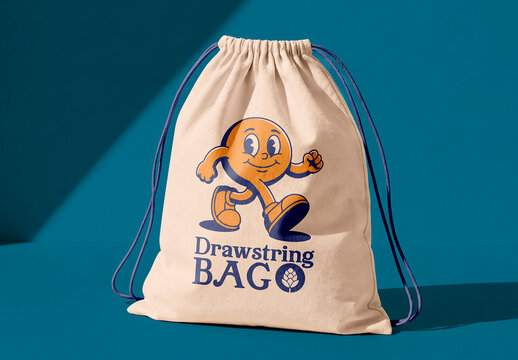 Drawstring cloth bag mockup with soft shadow minimal scene