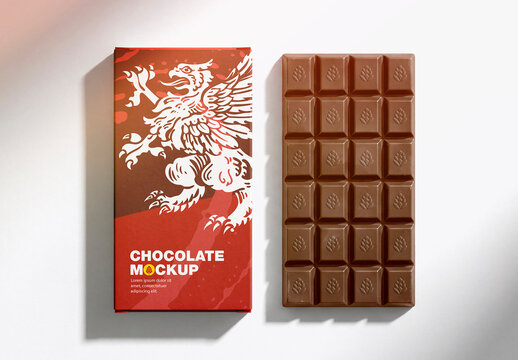 Chocolate bar with blank packaging box mockup