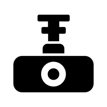 Dashboard camera icon. Transport and in car electronics filled symbol. Black and white.
