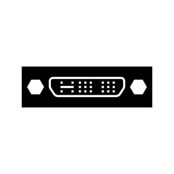 Dvi connector icon. Technology and video connectors filled symbol. Black and white.