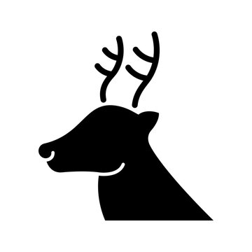 Reindeer head icon. Animals and reindeer filled symbol. Black and white.