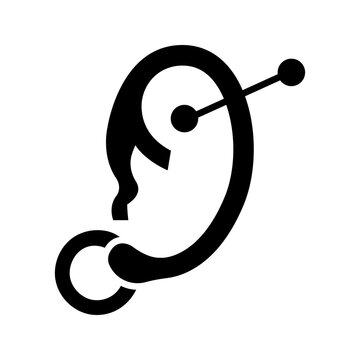 Ear piercing icon. Lifestyle and body jewelry filled symbol. Black and white.