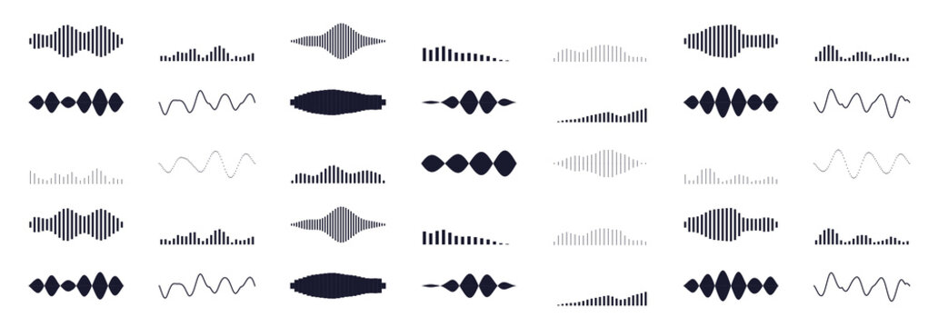 Sound wave set on transparent background. Sound waves equalizer audio waves radio signal music recording. Design element for compositing, overlay, broadcast PNG
