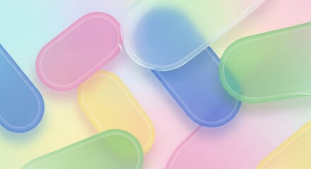 Fototapeta premium Abstract Pastel Colored Pill Shapes Floating on Soft Gradient Background.