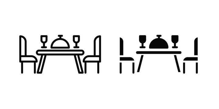 Dining table icon design illustrator set. Icons in line and clipart