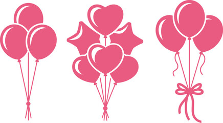Vector set of balloon bouquets with bows and star shapes for events. Silhouette set of decorative balloon arrangements for greeting cards. illustration design © Mst