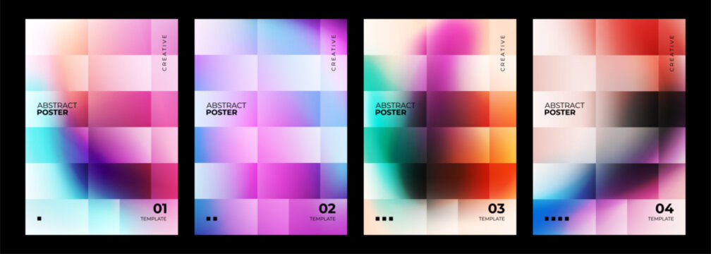 Abstract Posters Collection. Set of blurred backgrounds. Bright gradient stripes. Defocused color templates for creative graphic design. Vector illustration.