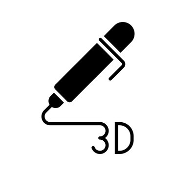 3d pen icon. Industry and 3d printing filled symbol. Black and white.
