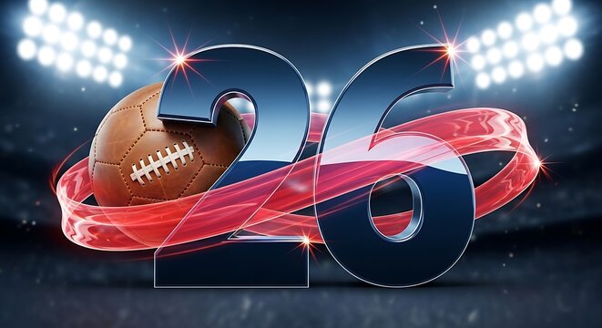 American football and number 26 with stadium lights