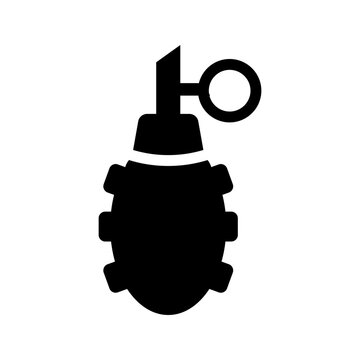 Hand grenade icon. Military and explosives filled symbol. Black and white.