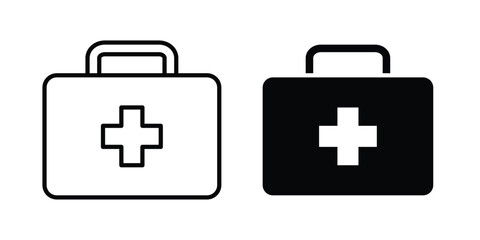 Obraz premium First aid kit icon design illustrator set. Icons in line and clipart