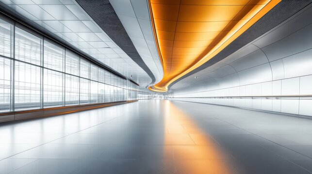 Striking modern architecture with glowing orange light in a spacious futuristic interior