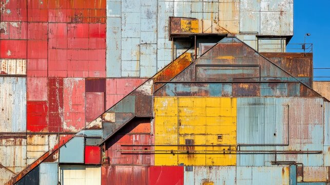 Vibrantly Colored Rusted Metal Industrial Structure Textured Urban Background Facade