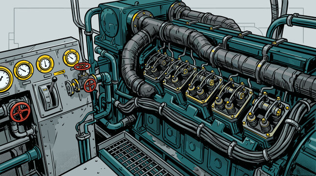 Industrial engine machine close up.