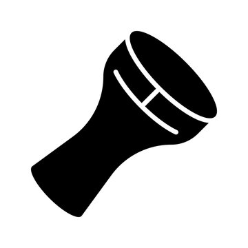 Goblet drum icon. Music and percussion filled symbol. Black and white.