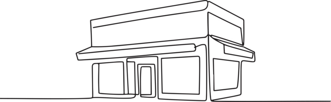 Store building outline drawing illustration. one continuous line drawing of shop or store building.one line Art icon drawing vector