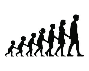 Obraz premium Silhouette of a family walking hand in line from baby to adult together
