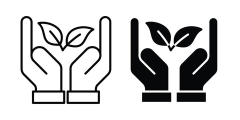 Fototapeta premium Hands holding plant icon design illustrator set. Icons in line and clipart