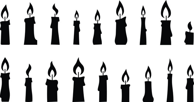 Black Candle Silhouette Set Vector Collection for Halloween and Memorial Design