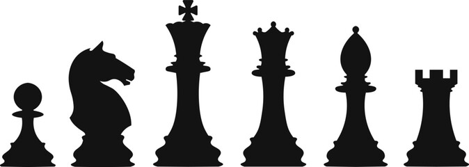 Classic Chess Pieces Silhouette Set Vector Illustration © Farhad