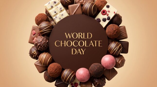 Delicious chocolates on brown background for world chocolate day