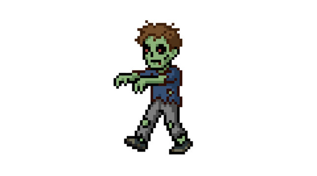 Pixel art zombie walking, retro game character