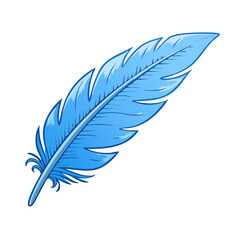 Fototapeta premium Illustrative light blue feather with delicate details on a plain background
