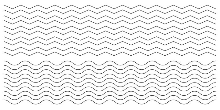 Wavy lines pattern vector element, wave ripple thin line strokes simple zigzag texture set, stream zig zag background backdrop image clip graphic illustration