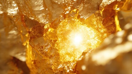 Fototapeta premium Close-up macro view of shining golden crystal formations, representing financial growth and precious investment opportunities