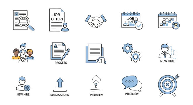 Collection of business and job search icons in a grid layout.