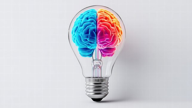 The brain inside a light bulb represents a creative idea and innovative thinking process.