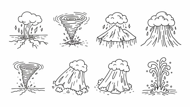 Various Tornado and Volcano Illustrations.