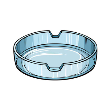Clean glass ashtray with carved notches for cigarettes, isolated on white background illustration.
