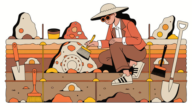 Archaeological Site Excavation Flat Vector Illustration.eps