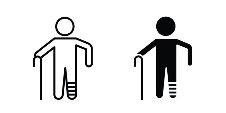 Man with broken leg icon design illustrator set. Icons in line and clipart
