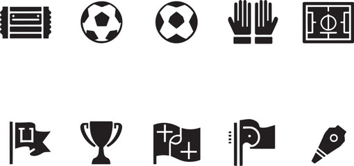 Soccer and Football Match Equipment Glyph Icons Set © Syed