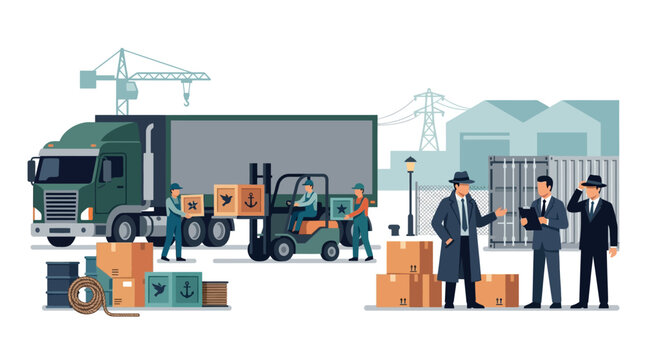 Logistics and Delivery: Cargo Truck, Forklift, and Businessmen