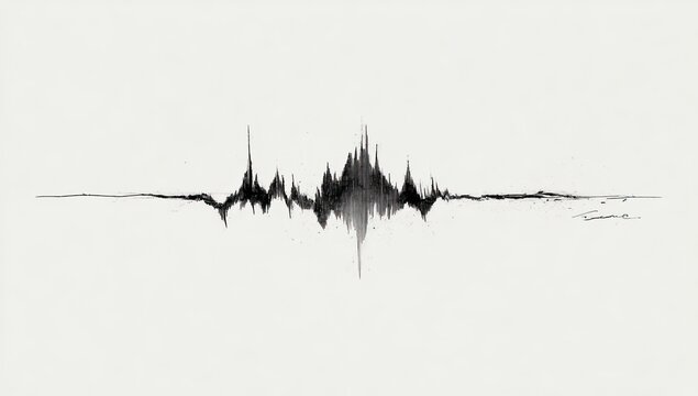 Abstract black ink waveform on white paper, creating a visual soundscape