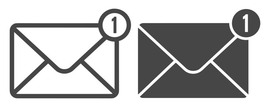 Envelope icon set with outline and solid message notification badges on transparent background