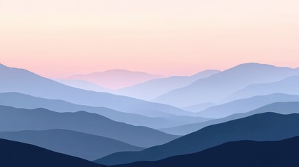Fototapeta premium Majestic mountain layers bathed in the soft, vibrant hues of a sunset with a gradient of blues and pinks.