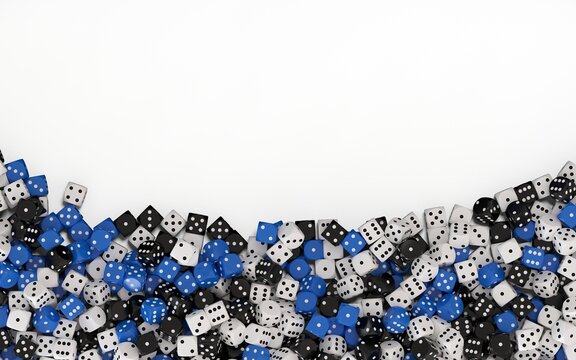 Multicolored Dice Border footer - 3D rendering	
