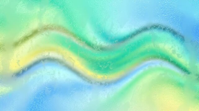 The ethereal flow of vibrant turquoise, emerald green, and soft yellow hues creates a mesmerizing abstract pattern with gentle, undulating waves, evoking feelings of tranquility and renewal